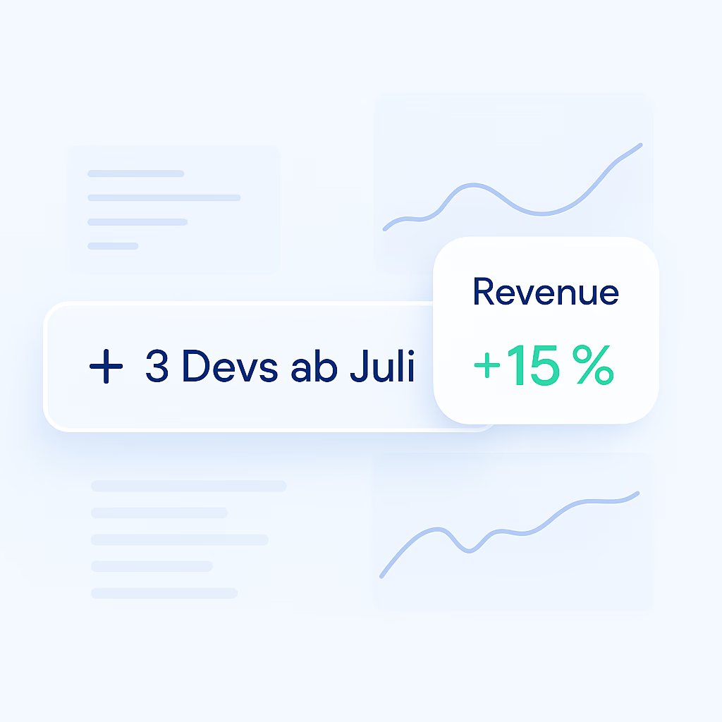 Scenario: 3 devs from July — revenue +15%